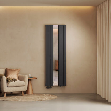 EMKE Heizkörper 180x60.8cm 1788W mit Spiegel Flach Badheizkörper Doppellagig Seitenanschluss Anthrazit 2-in-1 Garderobenspiegel & Heizung