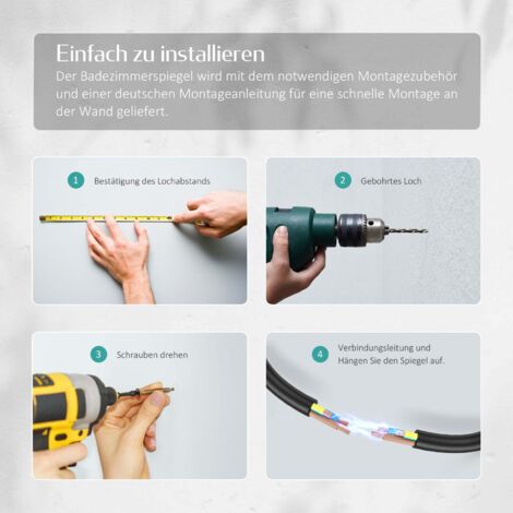 EMKE LED Badspiegel 50x70cm Badezimmerspiegel mit Kaltweißer Beleuchtung