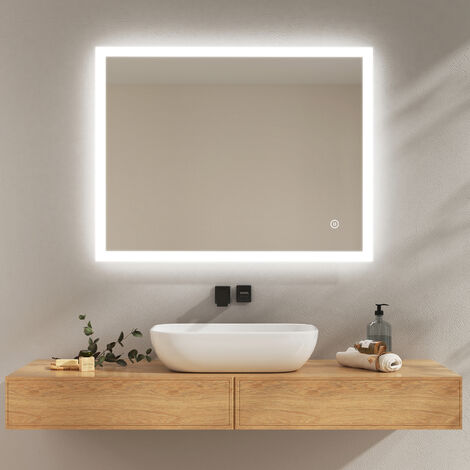 LED Badspiegel Beleuchtung TALOS Star 80x60 Badezimmerspiegel Wandspiegel Uhr 
