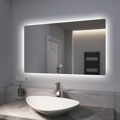 EMKE LED Badspiegel 100x60cm Badezimmerspiegel mit Warmweiß/Kaltweiß/Natürliches Licht Beleuchtung und Touch-schalter IP44 Energie sparen