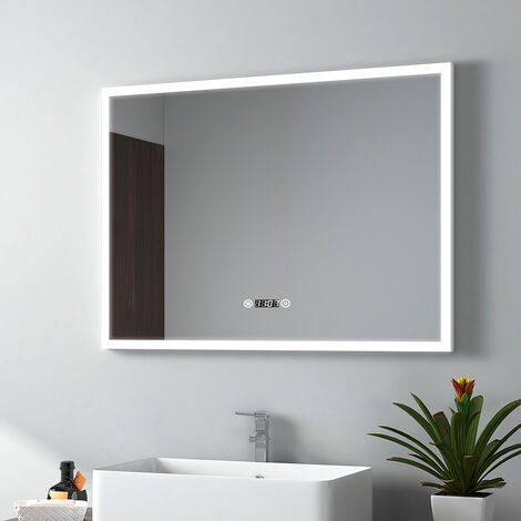 N++A Badspiegel 50 x 70 cm mit Beleuchtung LED Rechteckig Badezimmer Wandspiegel Kaltweiß/Warmweiß/Neutrale Antibeschlage Lichtspiegel mit Touchschalter IP44