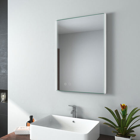 EMKE Badspiegel mit Beleuchtung, Beschlagfrei Lichtspiegel Wandspiegel 50x70 cm mit Touch, Kaltweiß (Modell N)