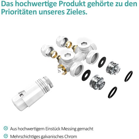 EMKE Anschlussarmatur Ventil mit Thermostat für Heizkörper und Handtuchtrockner Hahnblock Heizungszubehör Eck- und Durchgangsform φ16xG1/2" Weiß