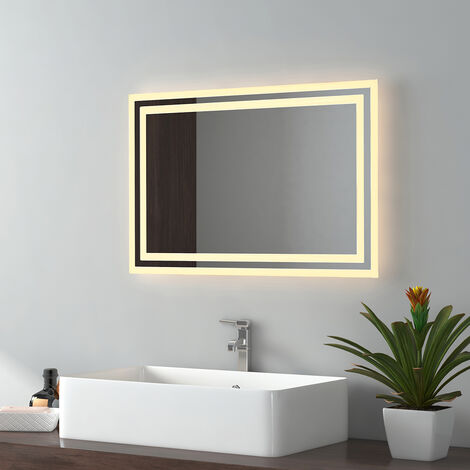 EMKE LED Badezimmerspiegel 40x60cm Badspiegel mit Warmweißer Beleuchtung IP44