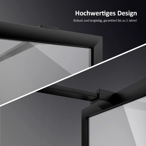 EMKE Duschwand Walk In Dusche Duschtrennwand für Badewanne mit 8mm Nano-Beschichtung ESG Klares Sicherheitsglas mit Schwarzer Rahmen, 120cm Stabilisator, 90x200cm