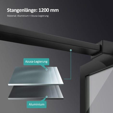 EMKE Duschwand Walk In Dusche Duschtrennwand für Badewanne mit 8mm Nano-Beschichtung ESG Klares Sicherheitsglas mit Schwarzer Rahmen, 120cm Stabilisator, 90x200cm