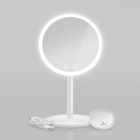 EMKE Kosmetikspiegel mit beleuchtung Wiederaufladbarer Schminkspiegel, LED  Kosmetikspiegel mit 3 Lichtfarben, 1/3x Vergrößerung, 90°