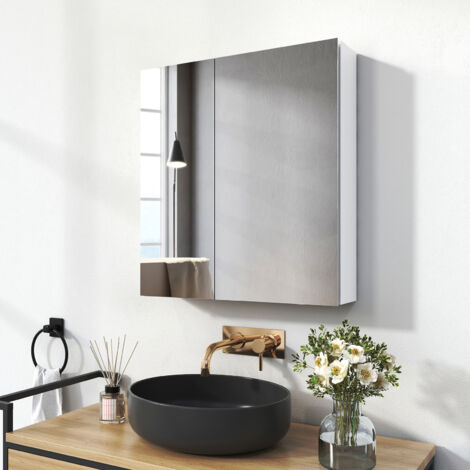 EMKE Spiegelschränke 60x65cm Spiegelschrank Badschrank mit Doppelseitiger Spiegel (Weiß)