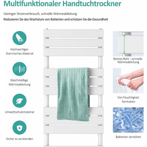 EMKE BadHeizkörper Flach 1000x400mm Heizkörper für Bad 370W Handtuchwärmer Handtuchtrockner Mittelanschluss Weiß