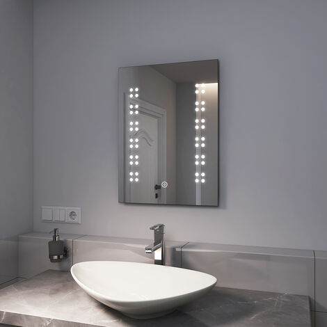 EMKE LED Badspiegel 60x80cm Badezimmerspiegel mit Beleuchtung kaltweiß Lichtspiegel Wandspiegel mit Touchschalter beschlagfrei IP44 energiesparend