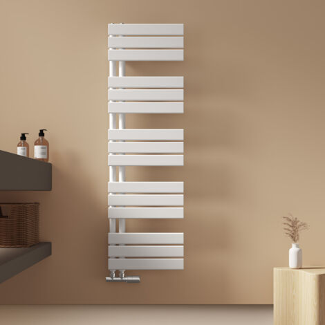 EMKE Badheizkörper Flach 1320x400 mm Weiß, Handtuchwärmer für Badezimmer Handtuchtrockner, Panel Handtuchhalter Seitenanschluss für Wasser 570W