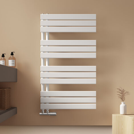 EMKE Badheizkörper Flach 1041x600 mm Weiß, Handtuchwärmer für Badezimmer Handtuchtrockner, Panel Handtuchhalter Seitenanschluss für Wasser 639W