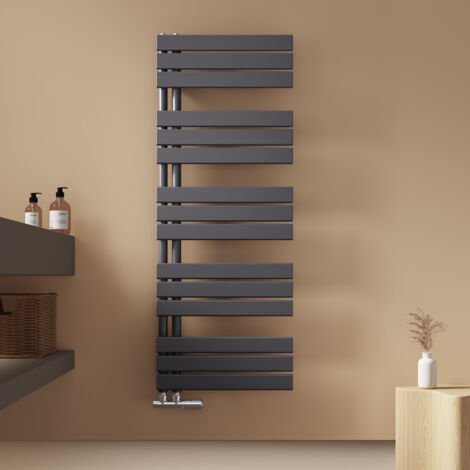 EMKE Badheizkörper Flach 1320x500 mm Anthrazit, Handtuchwärmer für Badezimmer Handtuchtrockner, Panel Handtuchhalter Seitenanschluss für Wasser 661W