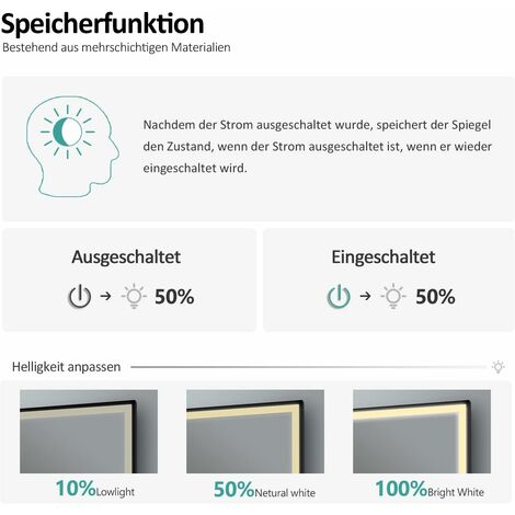 EMKE Badspiegel mit Beleuchtung 100x70cm Badspiegel Schwarzer Rand LED Badezimmerspiegel mit Touch, Antibeschlage, Uhr, Temperatur, Dimmbar, Memory-Funktion, Neutrale Beleuchtung Wandspiegel IP44