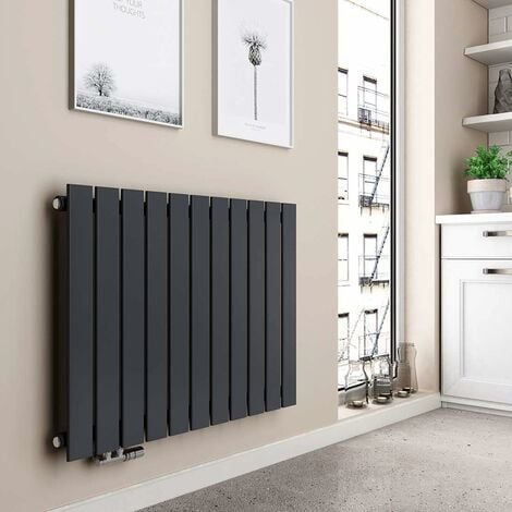 EMKE Heizkörper Flach Design Paneelheizkörper Seitenanschluss Horizontal, Einlagig, Anthrazit, 63x85cm, 618W