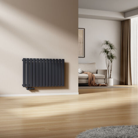 EMKE Heizkörper Flach Design Paneelheizkörper Seitenanschluss Horizontal, Einlagig, Anthrazit, 63x100cm, 730W