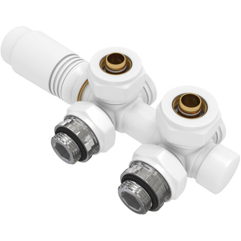 EMKE Heizkörper Multiblock Weiß Eck/Durchgang 50mm Inkl. Adapter für 15mm Kupfer & 16mm Pex Verbundrohr