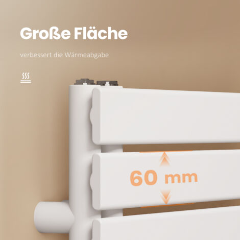 EMKE Badheizkörper Weiß Flach 1320x600 mm, Handtuchwärmer für Badezimmer Handtuchtrockner, Panel Handtuchhalter Seitenanschluss für Wasser 798W