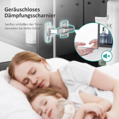 EMKE Spiegelschrank mit Spiegel unsichtbarer Griff Wandspiegel mit Badschrankmit höhenverstellbarem badezimmerschrank Laminat (Schwarz, 85x65cm)
