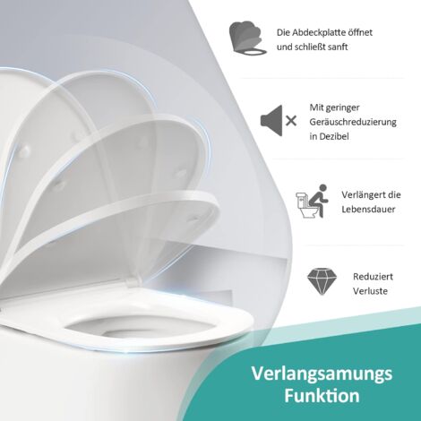 EMKE WC Sitz Toilettendeckel mit absenkautomatik, D-Form Klodeckel Weiß Klobrille Abnehmbar Toilettensitz bis 200KG