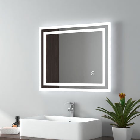 EMKE LED Badspiegel Rund Spiegel mit Beleuchtung ф60cm Gebürstetem