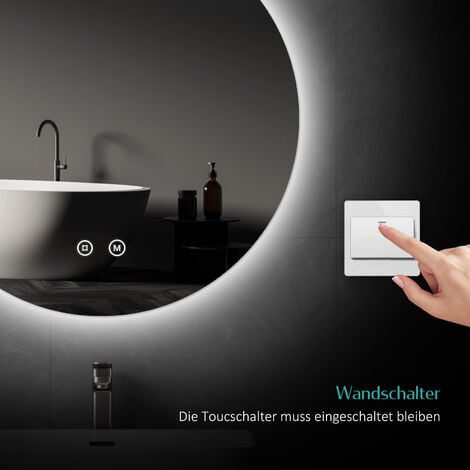 EMKE Runder Badspiegel mit Beleuchtung ф50cm LED Wandspiegel mit  Touch-Schalter, Dimmbar Warmweißes/Kaltweißes/Neutrales Licht (