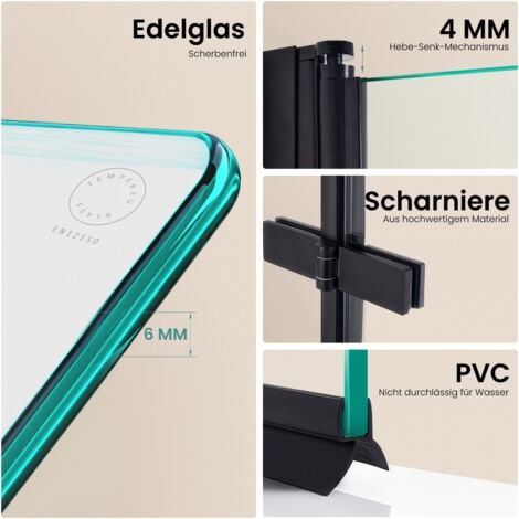 EMKE Duschwand für Badewanne Mattschwarzer Badewannenfaltwand 3-teilig Faltbar 130x140cm Badewannen-Duschwand 6mm NANO-GLAS