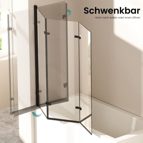 EMKE Duschwand für Badewanne Mattschwarzer Badewannenfaltwand 3-teilig Faltbar 130x140cm Badewannen-Duschwand 6mm NANO-GLAS