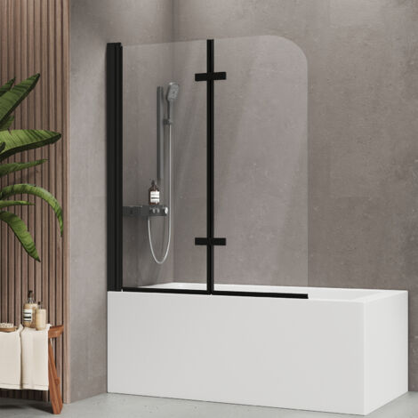 EMKE Duschwand für Badewanne Mattschwarzer Badewannenfaltwand 2-teilig Faltbar 120x140cm Badewannen-Duschwand 6mm NANO-GLAS
