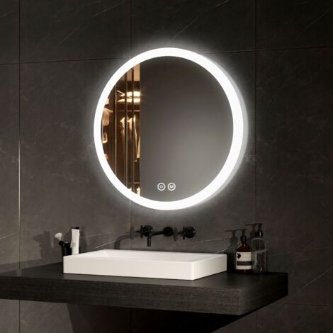 EMKE LED Badspiegel mit Beschlagfrei 60cm Rund Badezimmerspiegel mit Warmweißes/Kaltweißes/Neutrales Licht