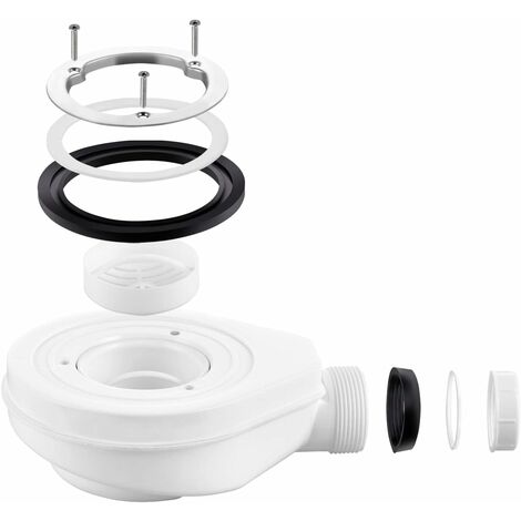 EMKE Ablaufgarnitur Duschwanne, Duschablauf mit Siphon, Geruchsverschluss und Haarsieb, Abfluss Ablaufloch set für Duschwanne, Weiß (1/5)