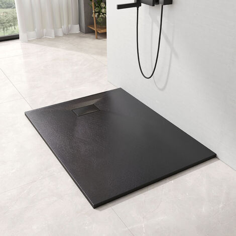 EMKE Duschwanne Duschtasse Flach Anti-Rutsch SMC Duschwanne Zuschneidbar, 120x90cm, Schwarz