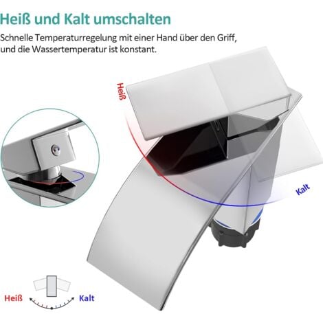 EMKE Waschtischarmatur Wasserfall, Waschbecken Wasserhahn für Badezimmer, Badarmatur aus Edelstahl, Einhebelmischer für Waschbecken mit Auslauf Höhe 117 mm, Chrom