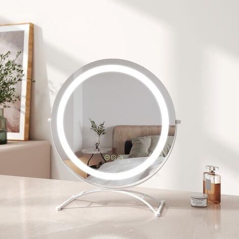 Schminkspiegel mit LED, mit Standfuß, Beleuchteter Kosmetikspiegel, Schminkspiegel 40cm (weiß Licht)