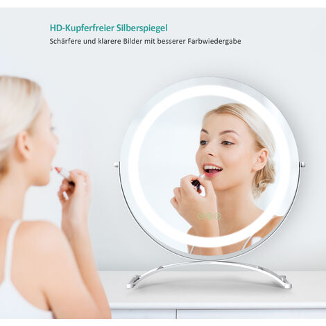 Produktbild von MEKOTRIN Schminkspiegel Mit Beleuchtung: 8,7 Zoll, 3 LED-Farben, Dimmbar, USB-aufladbar – Doppelseitig (1x/10x) & Höhenverstellbar