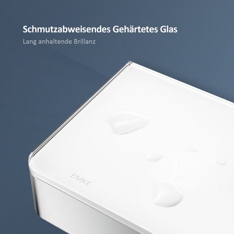 EMKE Duschsystem mit Thermostat Glasablage Handbrause mit 3 Strahlarten Regendusche, Wasserauslass Verbrühungsschutz Wandmontage KTW-Zertifizierung, Chrom