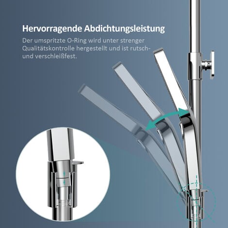 EMKE Duschsystem mit Thermostat Glasablage Handbrause mit 3 Strahlarten Regendusche, Wasserauslass Verbrühungsschutz Wandmontage KTW-Zertifizierung, Chrom