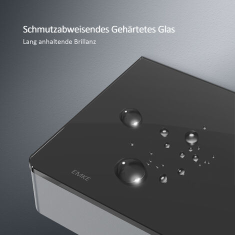 EMKE Duschsystem mit Thermostat Glasablage Handbrause 3 Strahlarten Regendusche, Wasserauslass Verbrühungsschutz Wandmontage KTW-Zertifizierung, Anthrazit Matt