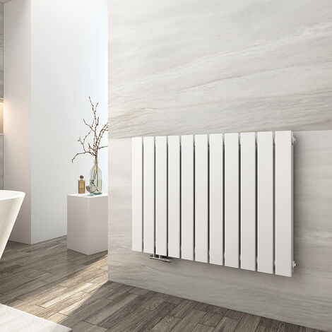 EMKE Heizkörper Flach Heizkörper Design Paneelheizkörper Horizontal Seitenanschluss 63x85cm, Weiß Doppellagig, 1136W