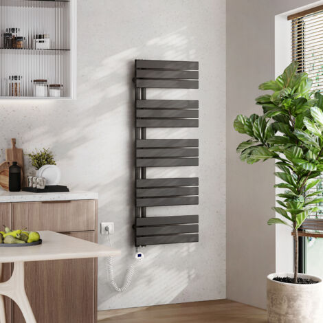 EMKE Elektrischer Badheizkörper mit WiFi 132 x 50 cm Anthrazit 800 W Handtuchheizkörper, Smart Home, Flachrohr 24/7 Timer & Alexa kompatibel