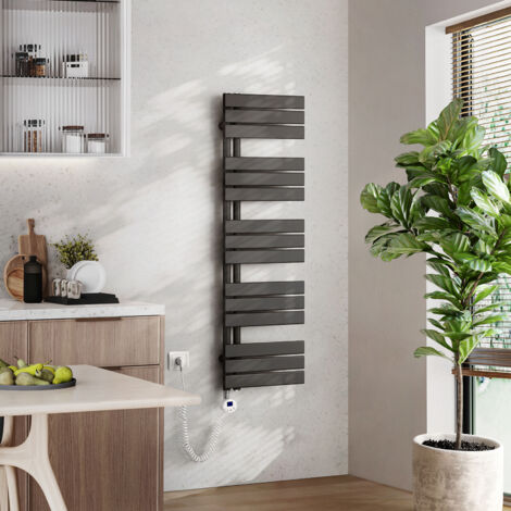 EMKE Elektrischer Badheizkörper mit WiFi 132 x 40 cm Anthrazit 600 W Handtuchheizkörper, Smart Home, Flachrohr 24/7 Timer & Alexa kompatibel