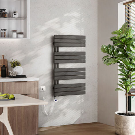 EMKE Elektrischer Badheizkörper mit WiFi 104 x 60 cm Anthrazit 600 W Handtuchheizkörper, Smart Home, Flachrohr 24/7 Timer & Alexa kompatibel
