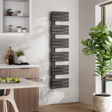 EMKE Elektrischer Badheizkörper mit WiFi 160 x 40 cm Anthrazit 800 W Handtuchheizkörper, Smart Home, Flachrohr 24/7 Timer & Alexa kompatibel