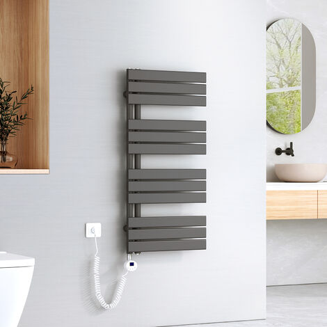 EMKE Elektrischer Badheizkörper 104 x 50 cm 600 W Anthrazit Handtuchwärmer mit WiFi Tuya App-Steuerung IPX4 4 Modi
