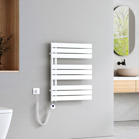 EMKE Elektrisch Badheizkörper Plattenheizkörper HandtuchhalterHandtuchtrokner Handtuchheizkörper inkl Heizstab mit timer Weiß 762x600mm