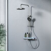 EMKE Duschsystem mit Thermostat Chrom mit LED-Beleuchtung Regendusche mit 3 Strahlarten Handbrause + Regendusche mit Armatur + Bodennaher Wasserstrahl