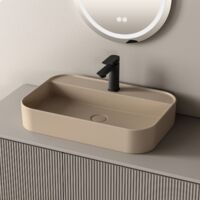 EMKE Aufsatzwaschbecken 40 x 50 x 11 cm Mattbeige Abgerundete Rechteckiges Keramikwaschbecken