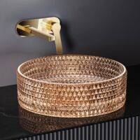 EMKE Aufsatzwaschbecken 36 x 36 x 11.2 cm Roségoldenem Glas Rundes Handwaschbecken