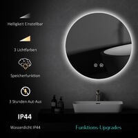 EMKE Badspiegel Rund Badspiegel mit Beleuchtung ф60cm Badezimmerspiegel mit Touch und 3 Lichtfarbe (Type B) - ф60cm | Touch + 3 Lichtfarbe
