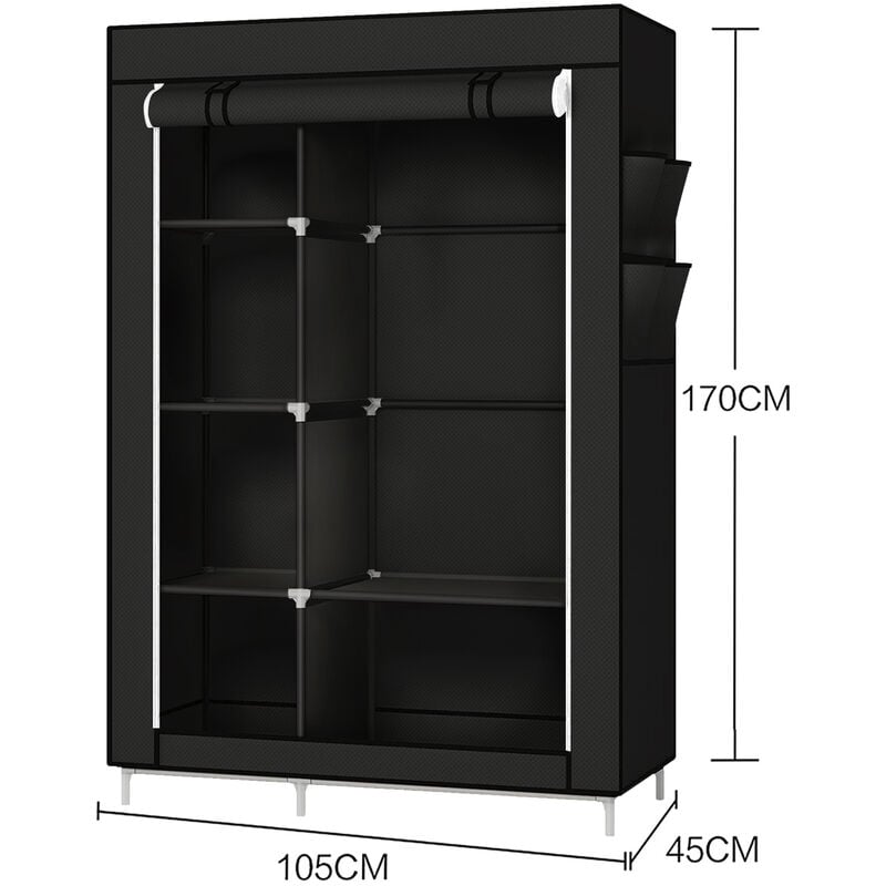 Armario de almacenamiento para dormitorio de 170 x 105 x 45 cm en color  negro con